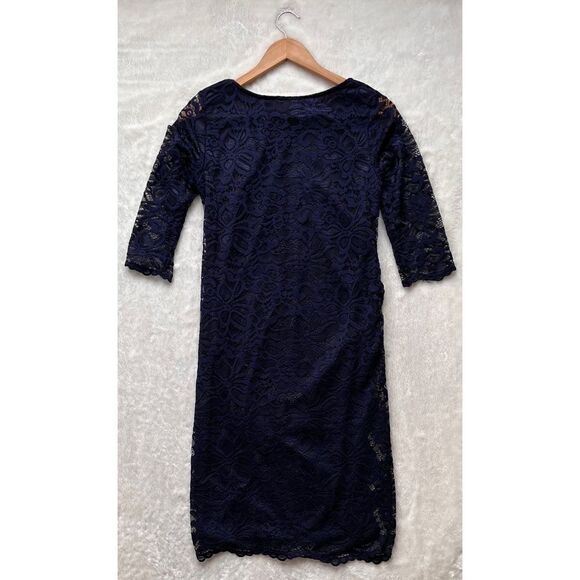 NWT PINKBLUSH Navy Lace Fitted 3/4 Sleeve Maternity Dress, Size Small - Picture 12 of 14
